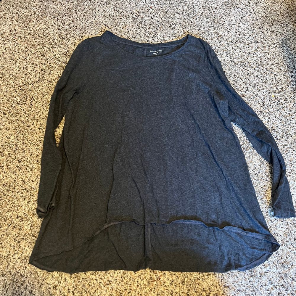 Eileen Fisher Charcoal Gray Long Sleeve Asymmetric Tunic Top M/M